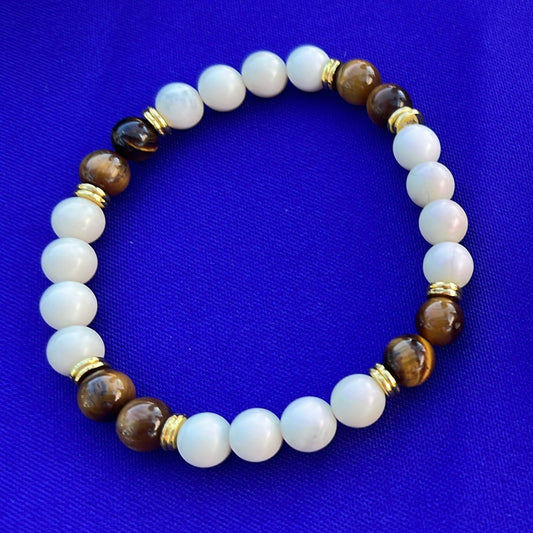 Ivory Jade, Tiger's Eye with Metal Accents Bracelet